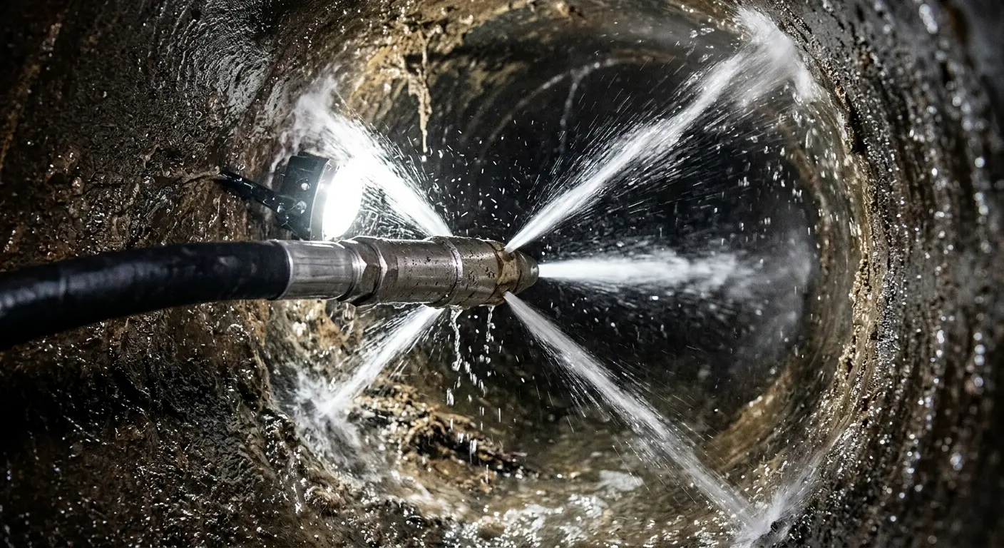 High-pressure hydro jetting nozzle cleaning sewer pipe for Trenchless Sewer Repair in Swissvale